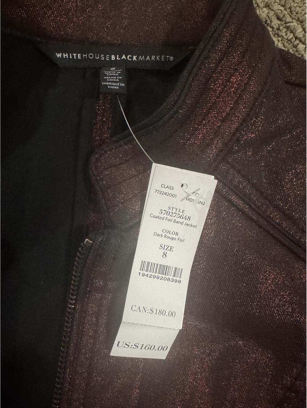 Women’s White House Black Market Black and Red Light Zip Jacket Size 8 NWT - Picture 3 of 3
